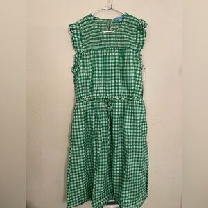 Draper James Green Gingham Smocked Yoke Dress XL NWT Lined Cotton